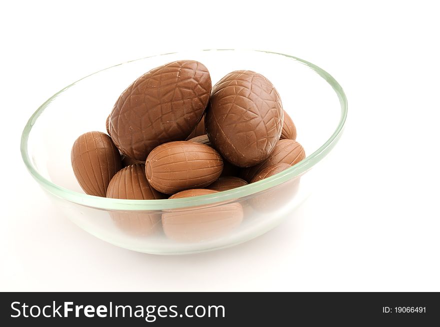 Chocolate easter eggs on a white background