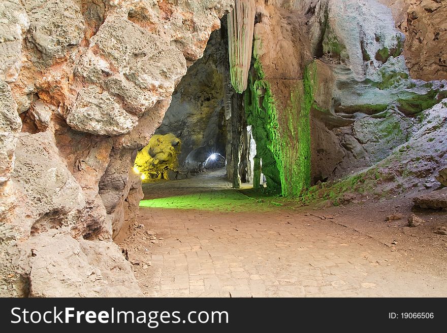 Light in the cave with various colors. Light in the cave with various colors.