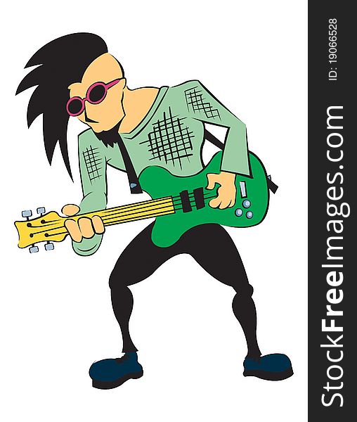 A vector illustration of a bass guitarist. A vector illustration of a bass guitarist