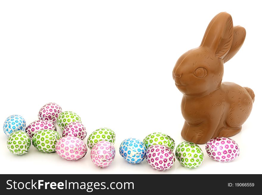 Chocolate easter bunny isolated on white background