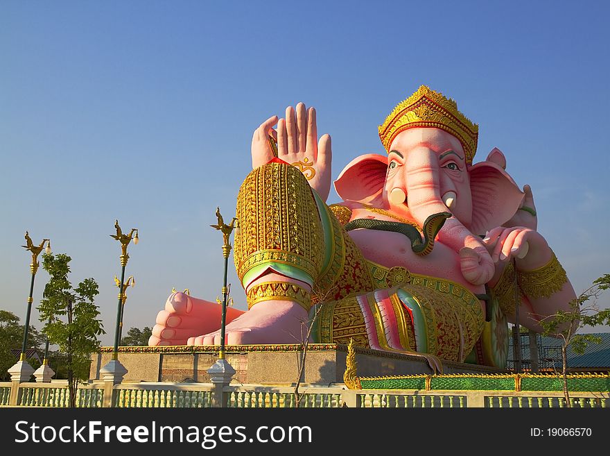 Big pink Ganesha in relax pose, thailand