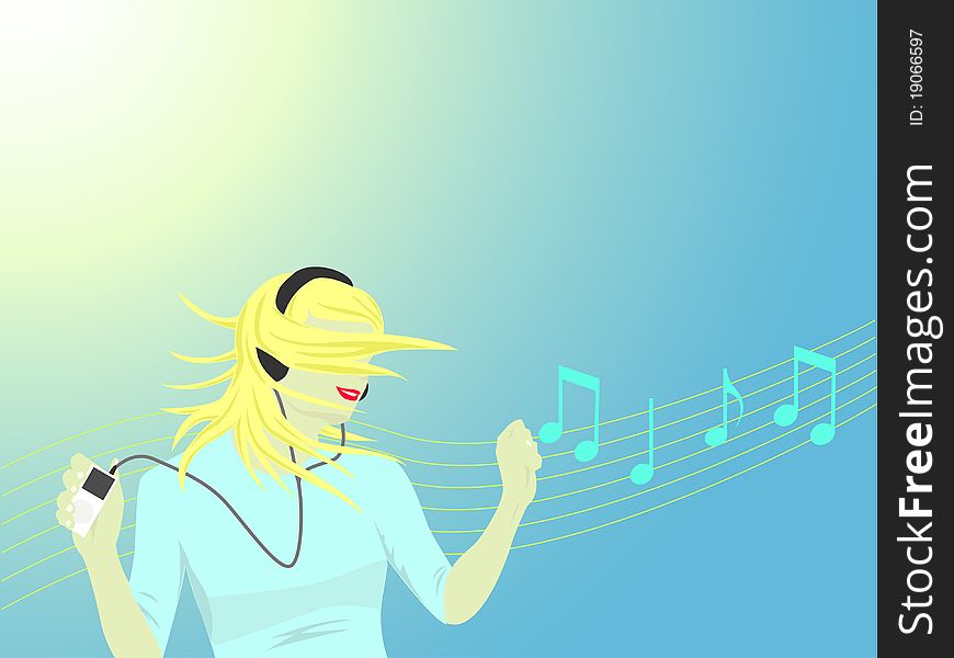 A girl enjoying music, dancing, singing, with her protable music player. A girl enjoying music, dancing, singing, with her protable music player