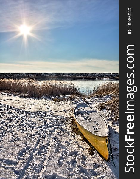 A canoe waiting for the summer. A canoe waiting for the summer.