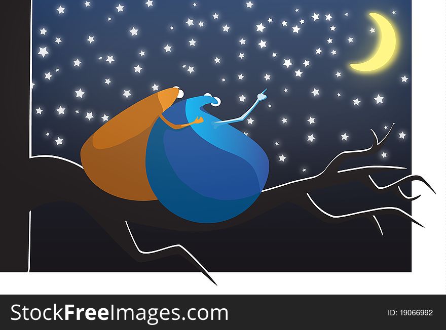 The romantic image. Two entities are looking at the stars. Vector illustration. The romantic image. Two entities are looking at the stars. Vector illustration.