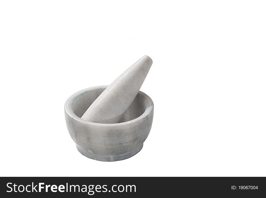 White porcelain mortar and pestle isolated on white