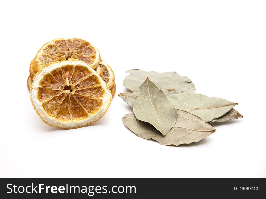 Dry lemon cut with bay leaf