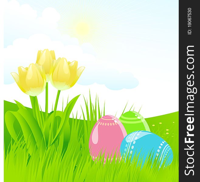 The vector illustration contains the image of spring landscape