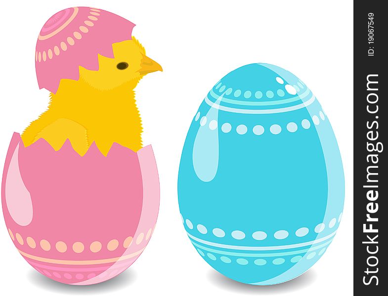 The vector illustration contains the image of Easter eggs with chicken. The vector illustration contains the image of Easter eggs with chicken