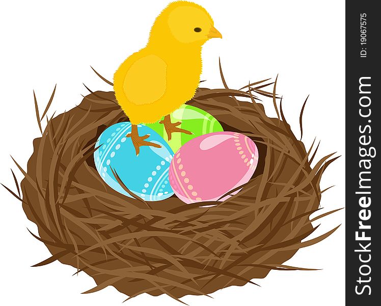 The vector illustration contains the image of Easter eggs in nest