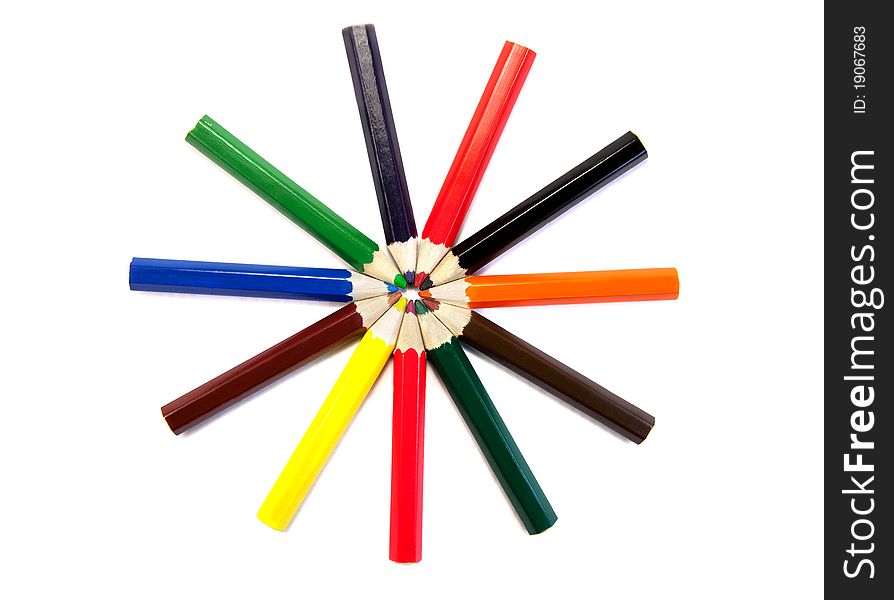 Tracery of colored pencils on white background. Tracery of colored pencils on white background