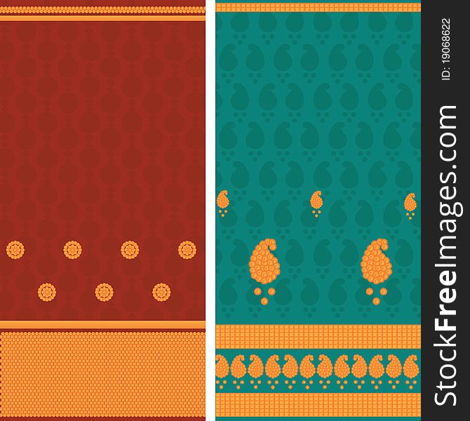 Indian textile art inspired sari design, very detailed and easily editable