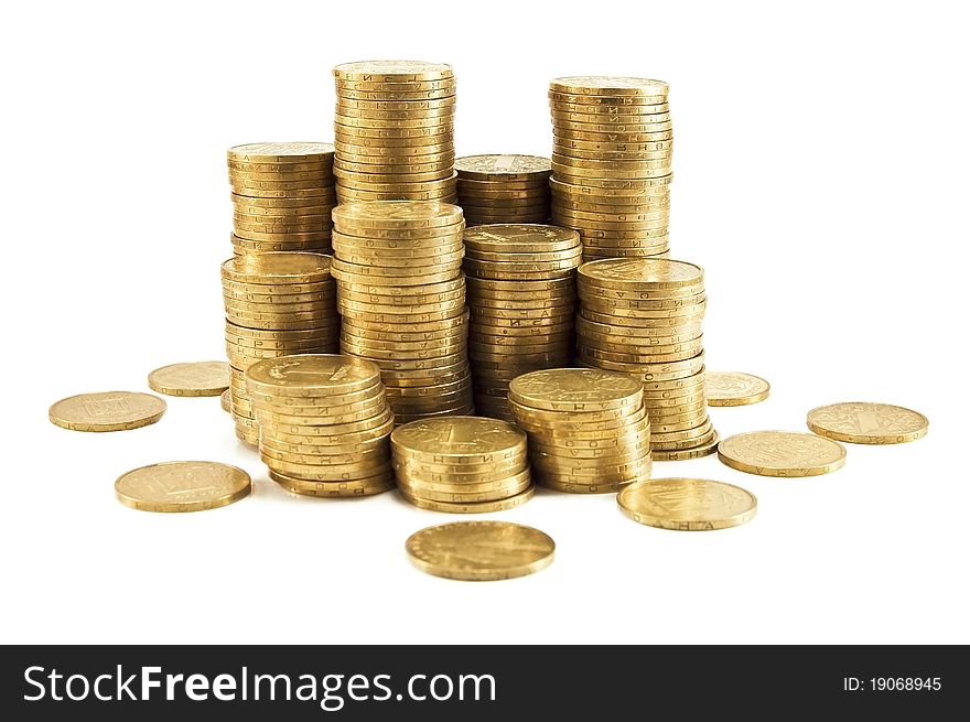 Stack of coins isolated on white