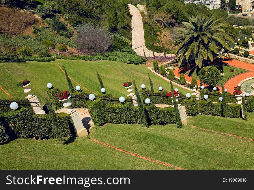 View of the beautiful Bahai Gardens in Haifa, Israel.