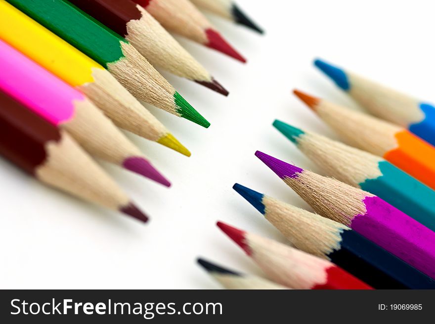 Closeup of many color pencils
