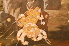 Thai Style Painting Art On Temple Wal Royalty Free Stock Photo