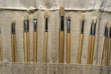 New Paintbrushes In Canvas Pouch Royalty Free Stock Images New Paintbrushes In Canvas Pouch Royalty Free Stock Images