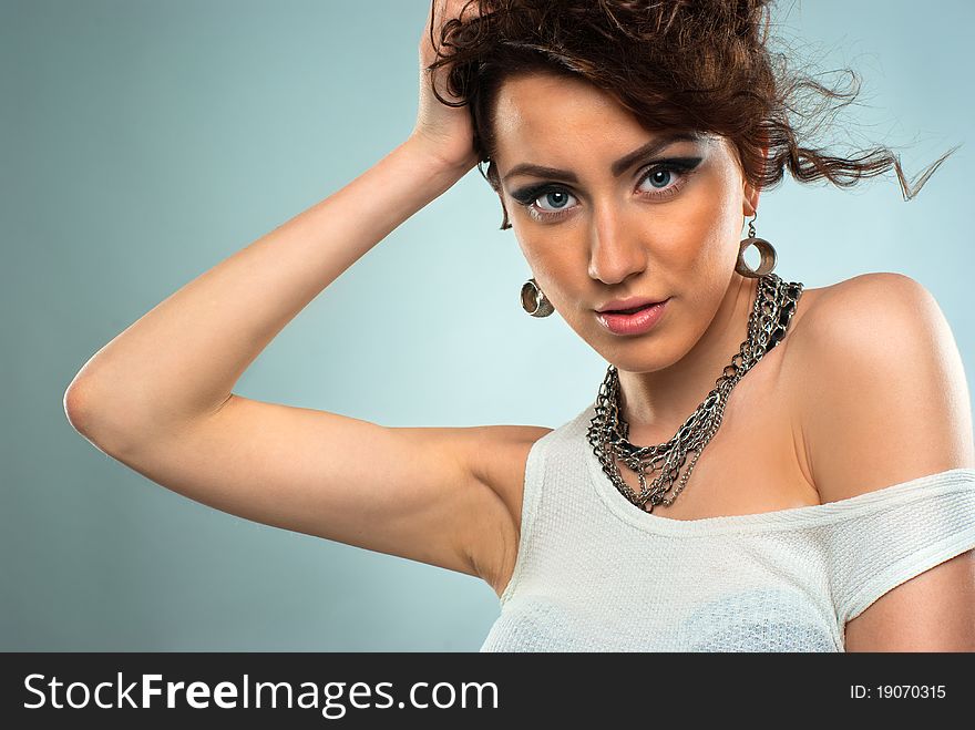 Portrait of a young beautiful woman with fashion black make-up