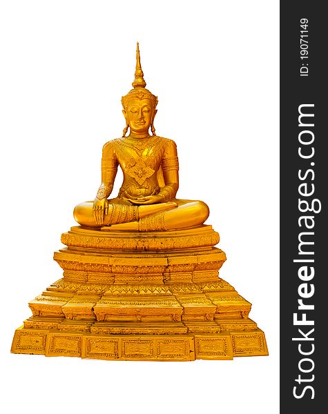 Golden Buddha Statue On White Background