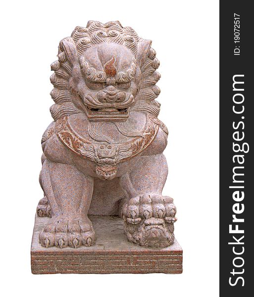 Lion stone statue isolated on a white background