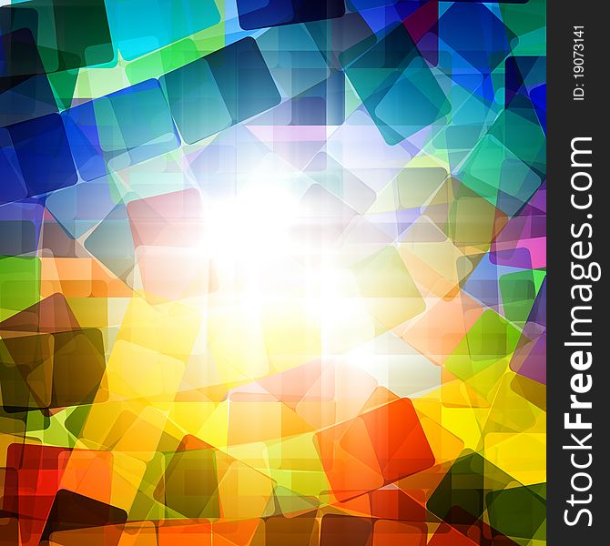 Colorful abstract background - rounded rectangles with bright light in center