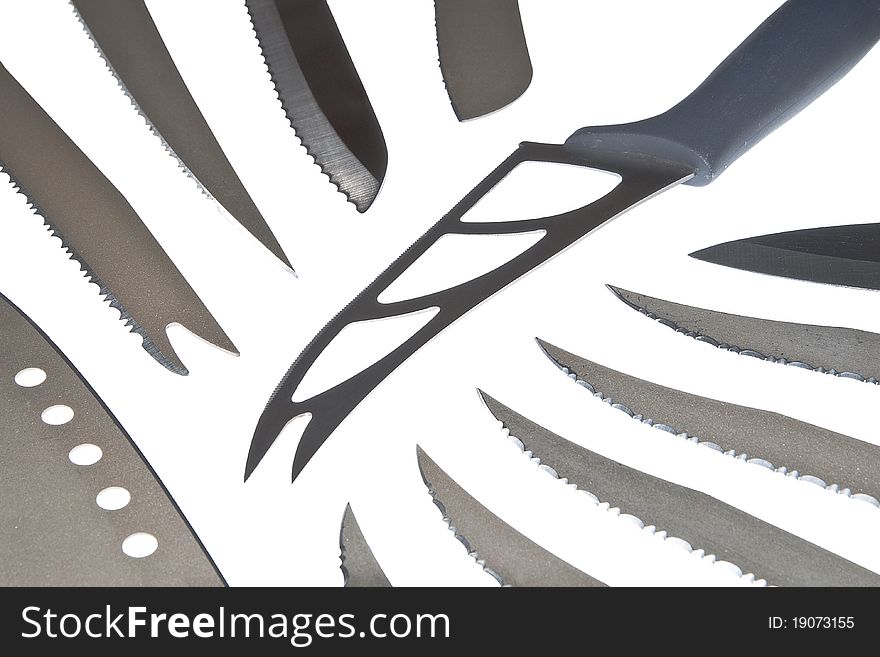 Various kinds of knife blades against the white background. Various kinds of knife blades against the white background.
