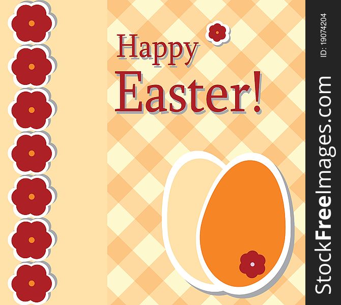 Easter card on orange background with flowers and message
