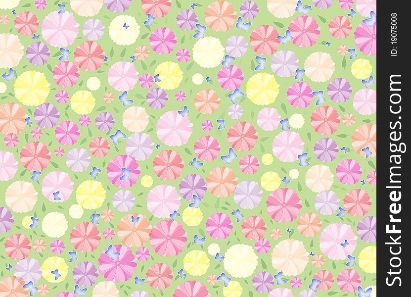 Flowers background with blue butterfly