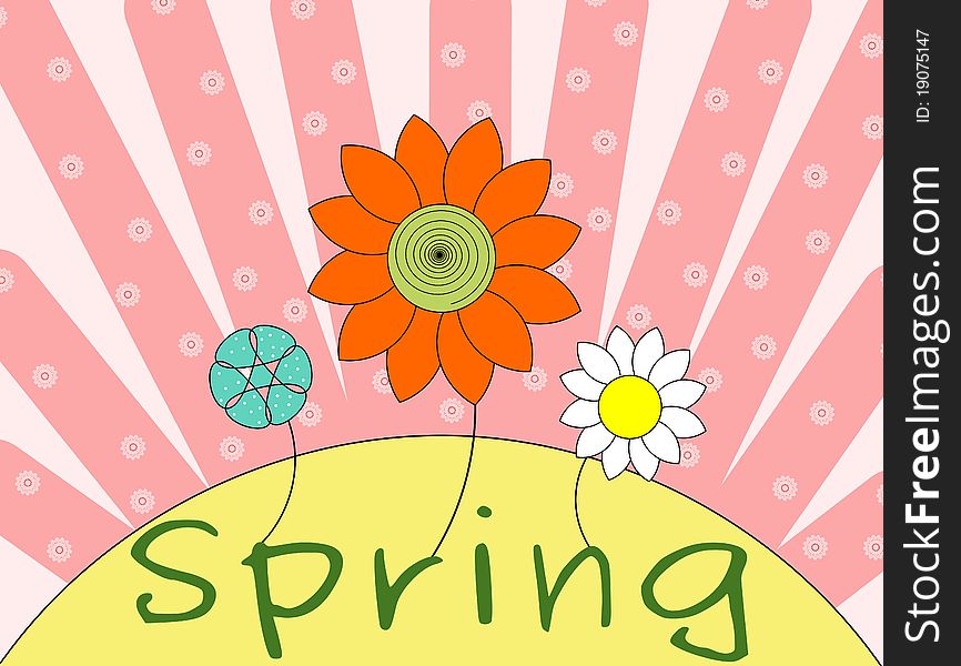 Cute flowers on a pink background with the word spring. Cute flowers on a pink background with the word spring.