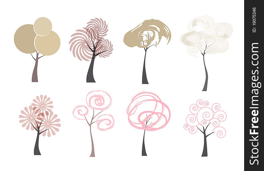 Art icons of trees isolated on white background. Art icons of trees isolated on white background.