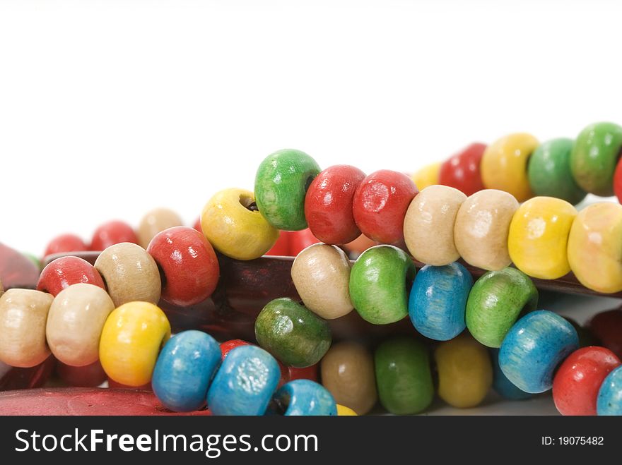 Necklace wooden beads isolated on white background. Necklace wooden beads isolated on white background