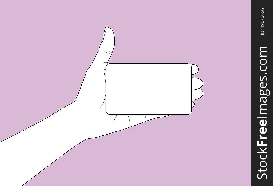 Hand holding a business card in outline version