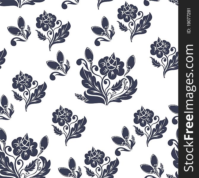 Seamless white background with randomly placed dark blue plants. Seamless white background with randomly placed dark blue plants