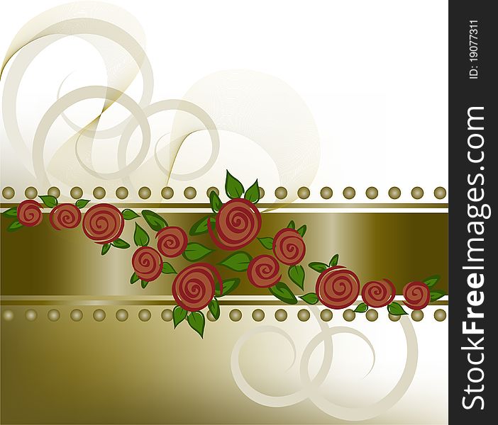 Diffuse bronze background with red roses on the horizontal strip