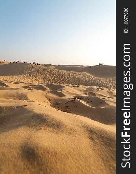 The sand dunes in Bikaner, Rajasthan. The temperatures in this areas are super hot during day and extremely cold during night. The sand dunes in Bikaner, Rajasthan. The temperatures in this areas are super hot during day and extremely cold during night.