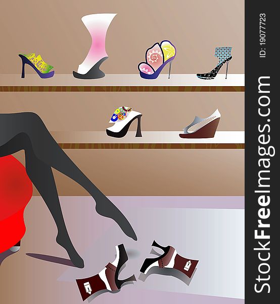 Background with woman legs and shoes.