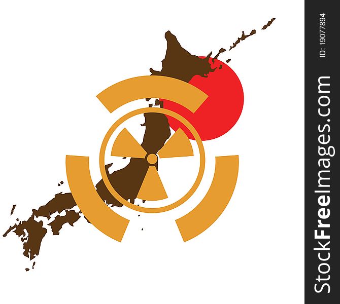 Radioactive sign over Japan map. Radioactive sign over Japan map