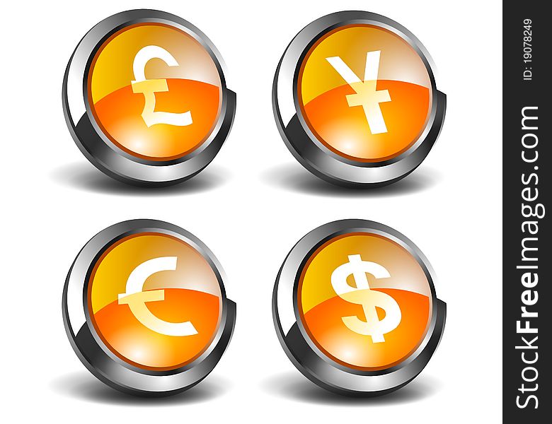 3D round shiny orange money icons. 3D round shiny orange money icons