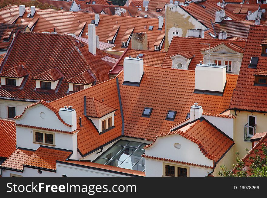 The roofs in Lesser Town, Prague, Czech Republic. The roofs in Lesser Town, Prague, Czech Republic