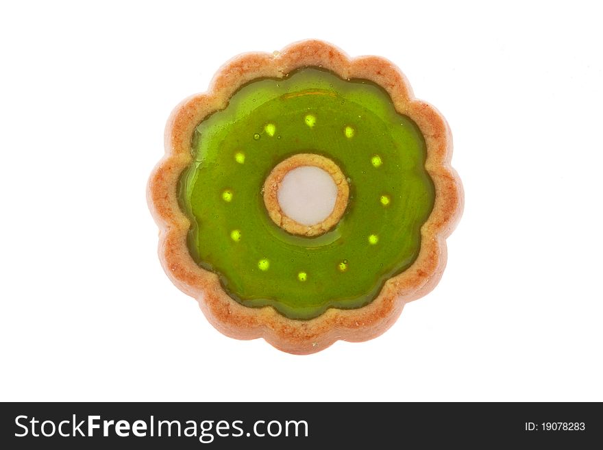 Close up shot of green cookie isolated on white