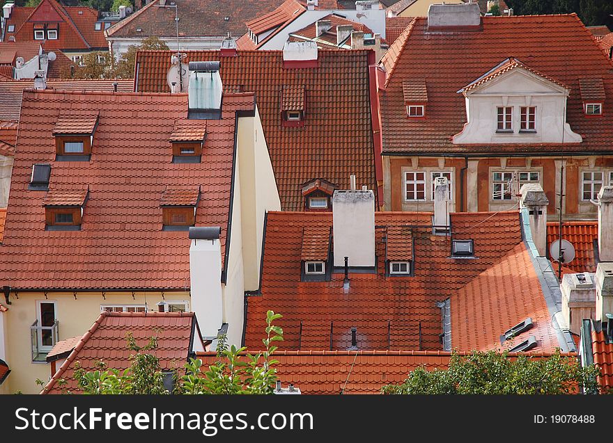 The roofs in Lesser Town, Prague, Czech Republic. The roofs in Lesser Town, Prague, Czech Republic