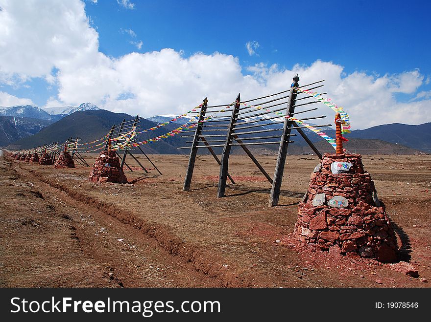 The Wooden shelves and the buddhist rubbles in shangri-li. The Wooden shelves and the buddhist rubbles in shangri-li