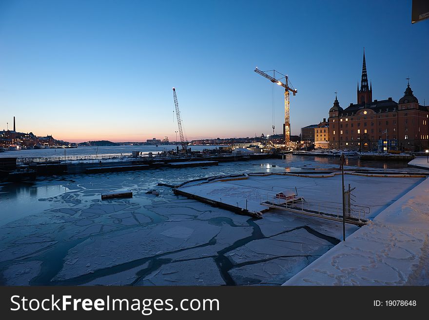 Night view of the harbor of Stockholm