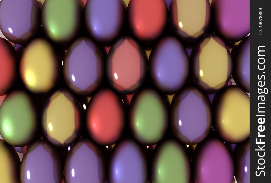 3d generated colourful easter metal eggs with luster. 3d generated colourful easter metal eggs with luster