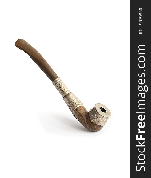 Old vintage tobacco pipe isolated on white background with clipping path. Old vintage tobacco pipe isolated on white background with clipping path