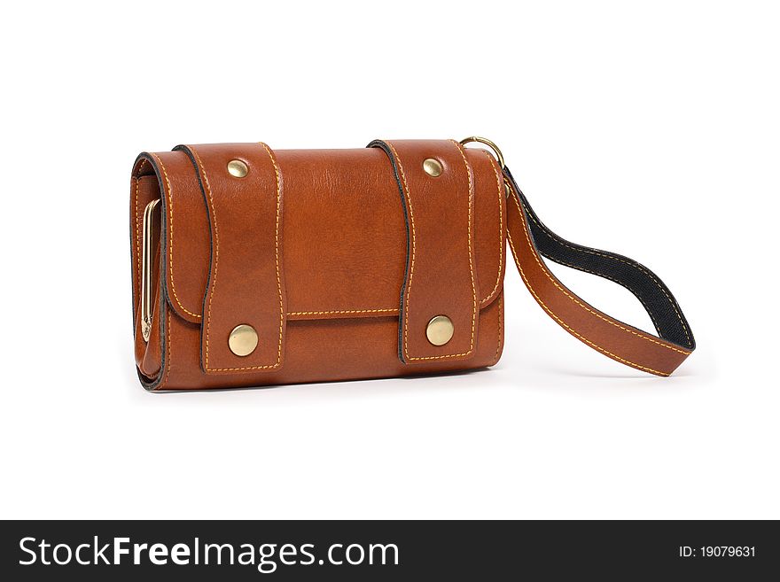 Modern brown leather change purse isolated on white with clipping path. Modern brown leather change purse isolated on white with clipping path
