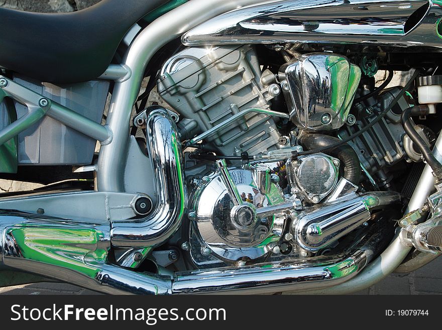 Motorcycle engine close-foreshortening with reflection