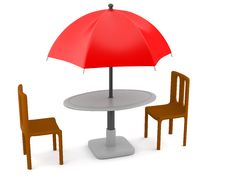 Red Umbrella With Table And Chairs Royalty Free Stock Photography Red Umbrella With Table And Chairs Royalty Free Stock Photography
