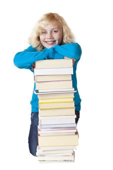 Young Beautiful School Girl Leans On Books Royalty Free Stock Photos Young Beautiful School Girl Leans On Books Royalty Free Stock Photos
