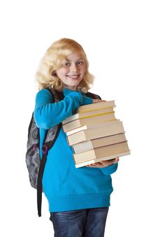 Young Schoolgirl Holds Study Books And Smiles Stock Photos Young Schoolgirl Holds Study Books And Smiles Stock Photos