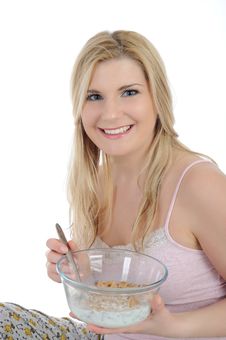 Pretty Woman Having Muesli Cereals For Breakfast Royalty Free Stock Image Pretty Woman Having Muesli Cereals For Breakfast Royalty Free Stock Image